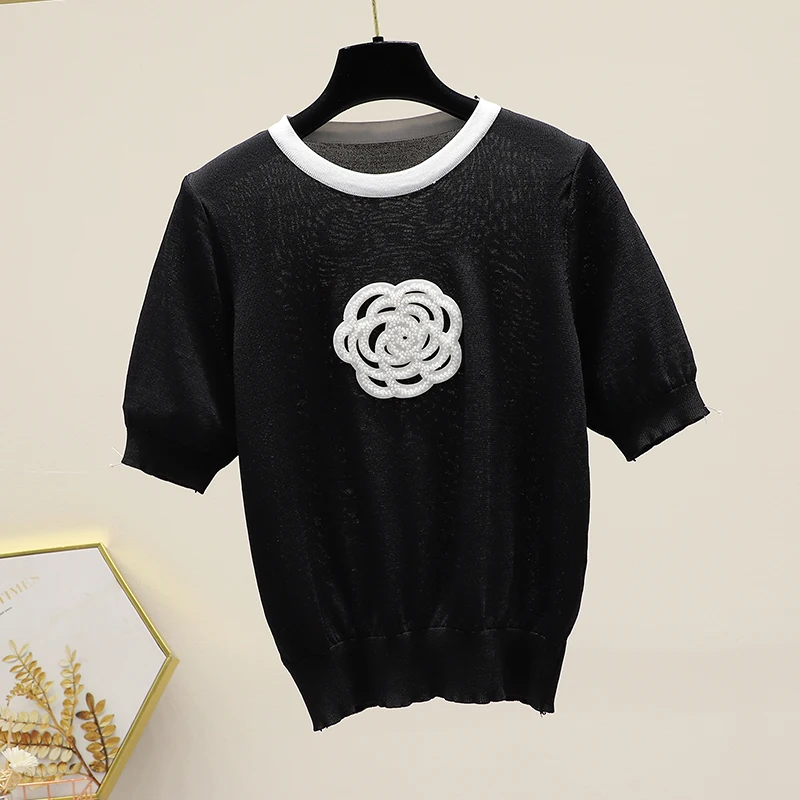  Summer New  Three-Dimensional   Top Women&#39;s Streetwear French Elegant Casual Wh - £99.73 GBP