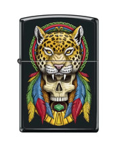 Zippo Lighter - Headdress Cheetah Skull Black Matte -  ZCI409347 - £22.08 GBP