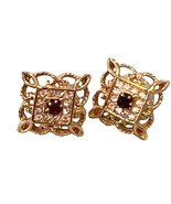 Vintage Gold Tone Rhinestone Stud Earrings With Intricate Floral Design ... - $365.55 MXN