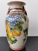 Old Vintage SATSUMA Porcelain Ceramic Vase with Fruits 8&quot; - £28.95 GBP