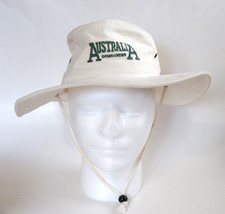 Australia Down Under Wide Brim Cloth Hat White with Chin Strap Size Medium - $24.70