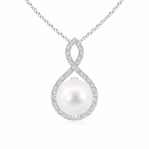 ANGARA Freshwater Pearl and Diamond Infinity Twist Pendant in 14K Solid Gold - £591.03 GBP