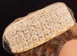 Mid-Century Hat w Sequins, Velvet Band-Union Made - £51.48 GBP