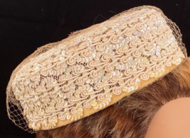 Mid-Century Hat w Sequins, Velvet Band-Union Made - $65.45