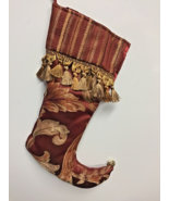 Christmas Stocking W3433B burgundy gold leaf - $41.99