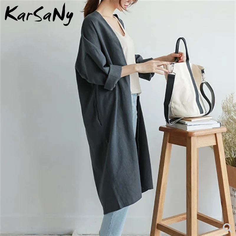 KarSaNy Long Coat For  Summer Thin Cotton Linen Cardigan Trench Loose Th... - $153.37