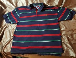Mens Vintage 90&#39;s Tommy Hilfiger Striped Polo Size Large Xl Crest Golf Shirt - £9.57 GBP