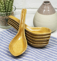 Ebros Made In Japan Modern Glazed Ceramic Speckled Yellow Soup Spoons Set Of 6 - £21.13 GBP