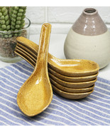 Ebros Made In Japan Modern Glazed Ceramic Speckled Yellow Soup Spoons Se... - $36.91 CAD