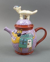 Animalia 1991 Pritchett &amp; Shelby Signed Studio Art Pottery Dog Teapot - £140.35 GBP