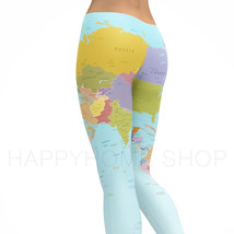 World Map Print Leggings Premium Women&#39;s Workout Legging Outfit Ver. 2 - £44.31 GBP