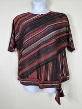 NWT Cocomo Womens Plus Size 1X Blk/Red Metallic Stripe Tie Top Short Sleeve - £22.66 GBP
