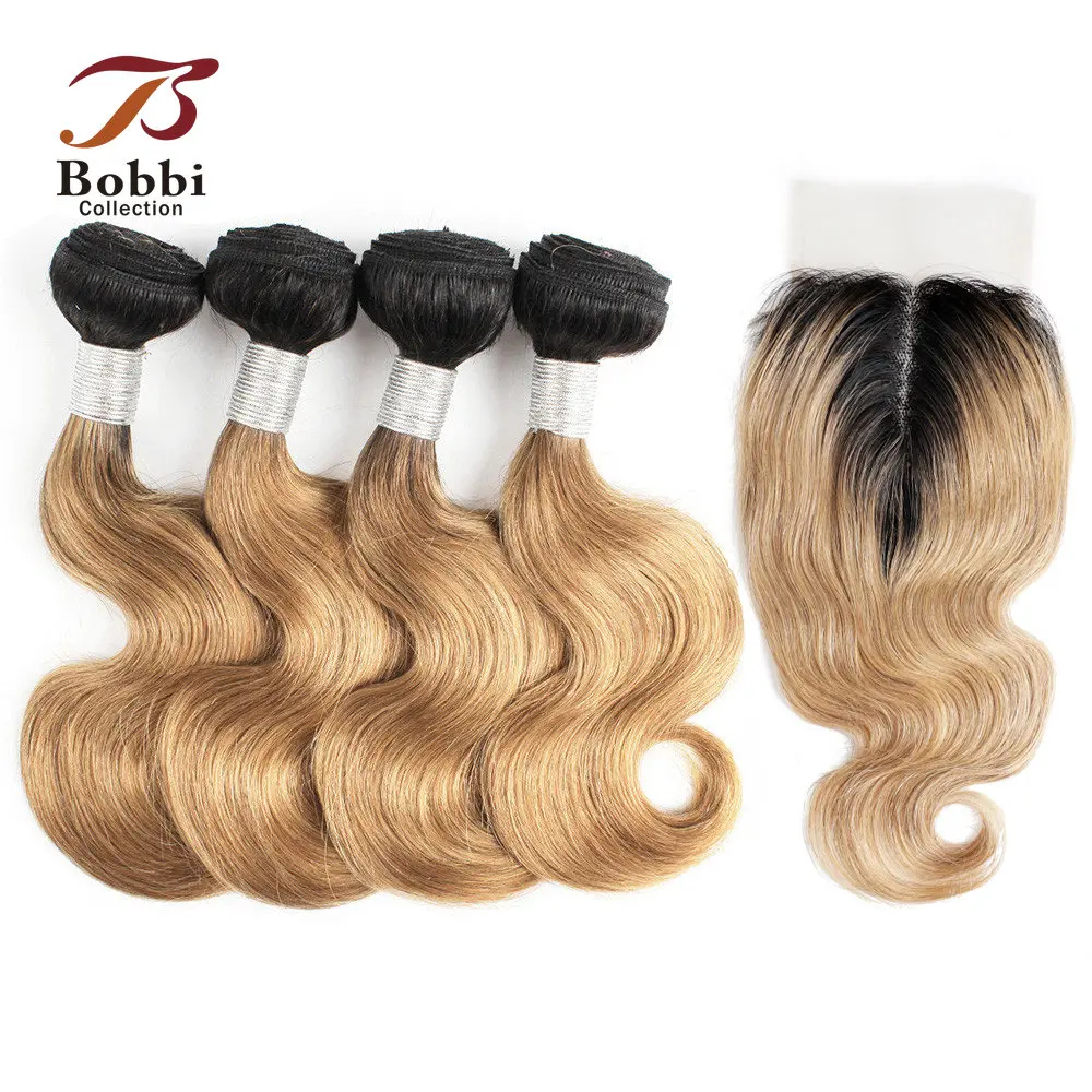 Body Wave Bundles with Closure 4*1 T Lace Middle Part Black Brown 10 12 inch - £43.20 GBP+