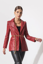 RED Women&#39;s Genuine Lambskin Soft Leather Blazer Handmade Causal Formal Blazer - £89.15 GBP+