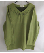 Vintage Bobbie Brooks Ladies Dark Green V-Neck Embroidered Shirt Size Large - £12.29 GBP