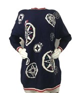 Sweater Women M Medium Liz Wear Compass Print Oversize Camping Boat Clai... - $21.72