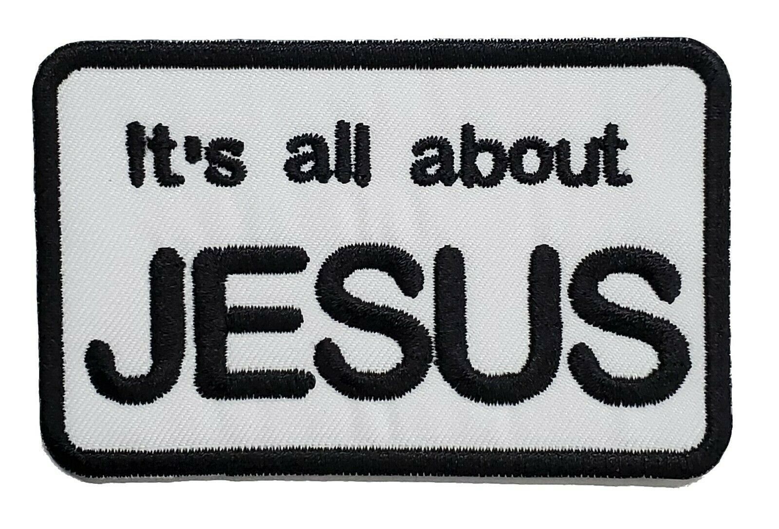 Primary image for It's All About Jesus Christian Embroidered Iron On Patch 3.25" x 2.1" Bible Love
