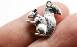 2 Squirrel Charms Antiqued Silver Animal Pendants 2 Sided Wildlife Rodent - £3.00 GBP