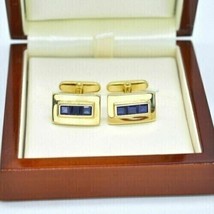 2.20Ct Princess Simulated Sapphire Wedding Cufflink 14k Yellow Gold Plated Men - £89.02 GBP