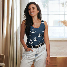 New Women&#39;s XS-XL Body-hugging Tank Top Nautical Sleeveless Blue Scoop Neck - £19.12 GBP