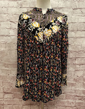 Free People Top XS Wildflower Fields Floral Shirt Black Flowy Long Sleeve Tunic - £38.33 GBP
