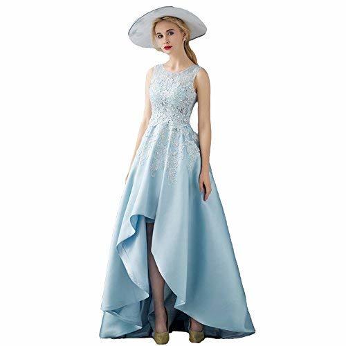 Kivary Illusion Top Beaded Lace High Low Prom Gown Homecoming Dress Sky Blue US