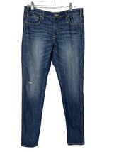 Abercrombie &amp; Fitch Womens Tapered Mid Rise Distressed Blue Denim Jeans ... - £12.02 GBP