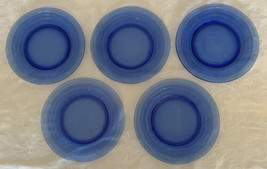 MODERNTONE Cobalt Blue Set of 5 Luncheon Plates 8&quot;d - Hazel Atlas 1930&#39;s - $35.00