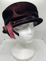 Vintage Mr Dennis Red/Maroon &amp; Black Velvet Cloche Hat *READ* - £13.48 GBP