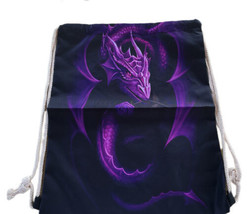 Gothic Scaled Snarled Face Purple Dragon Black Tote Bag, Drawstring Bag, - £22.11 GBP