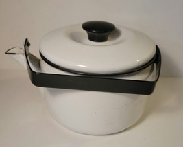 Enamal Tea Pot White with Black Metal Handle - £12.56 GBP