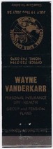 Matchbook Cover Wayne Vanderkarr Insurance Corunna Ontario Centennial - £1.55 GBP