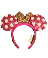 Disney Minnie Mouse Pink Sequin Ears Headband With Gold Bow - $14.40