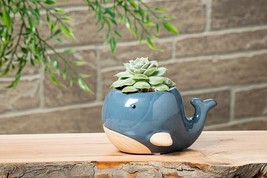 Blue Whale Planter Stoneware 3" High 2.5" Opening Great Detail Nautical Cottage image 2