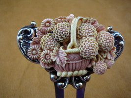 (CHL57-4) Flower basket PINK cameo hair pin pick stick accessory HAIRPIN floral - £28.48 GBP
