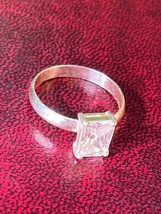 Lightweight Silvertone Band w Clear Emerald Cut Rhinestone Ring Size 7 –... - $9.49