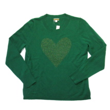NWT J.Crew Cashmere Crewneck Sweater in Autumn Pine Sparkle Metallic Heart L - £79.93 GBP