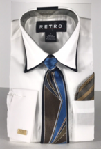 Retro Modern Dresswear Boys White Black Dress Shirt Blue Brown Tie Hanky Size 7 - $19.99