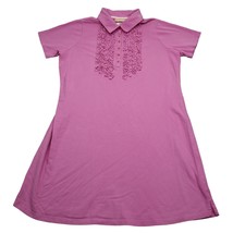 Lilly Van Dress Womens 1X Pink Knee Length Short Sleeve Cotton Collared Button - £17.97 GBP