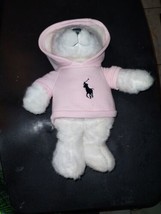 Ralph Lauren Romance White 15 Inch Teddy Bear Plush With Pink Polo Hoodie Logo - £17.83 GBP