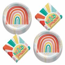 Retro Rainbow Party Paper Dinner Plates and Lunch Napkins (Serves 16) - £12.91 GBP