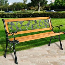 Bench Patio Park Garden Porch Chair Outdoor Wood Metal Rose Furniture Brown - £146.88 GBP