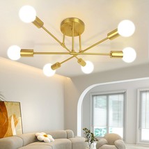 Modern Sputnik Chandelier Ceiling Light Fixture Semi Flush Mount 6 Lights Gold C - £38.55 GBP