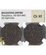 829-842 Byzantine Theophilus AE Half-Follis (Ch-XF NGC) Constantinople S... - £294.27 GBP