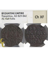 829-842 Byzantine Theophilus AE Half-Follis (Ch-XF NGC) Constantinople S... - $511.82 CAD