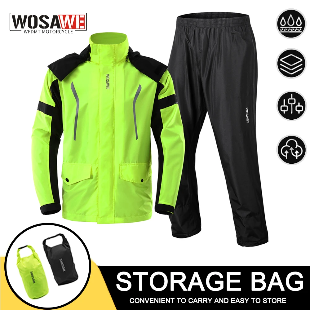 WOSAWE Men Motorcycle Raincoat Motorbike Rain Suit Moto Raincoat Rain Coat - £30.40 GBP+