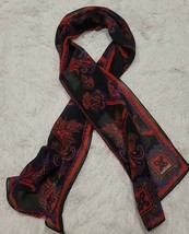 Liz Claiborne Sheer Abstract Floral Black Red Blue Gold Rectangle Purple Scarf - £8.99 GBP