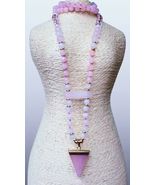 Rose Quartz Triangle Pendant Necklace 30" Handmade Statement Crystal - $68.31