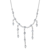 Princess Waterfall Sparkling Cubic Zirconia Strands Sterling Silver Necklace - £28.18 GBP