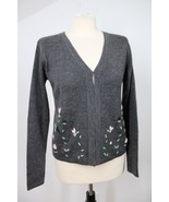 Vtg Bloomingdale&#39;s Studio S Gray Wool Blend Embroidered Floral Cardigan ... - £23.78 GBP